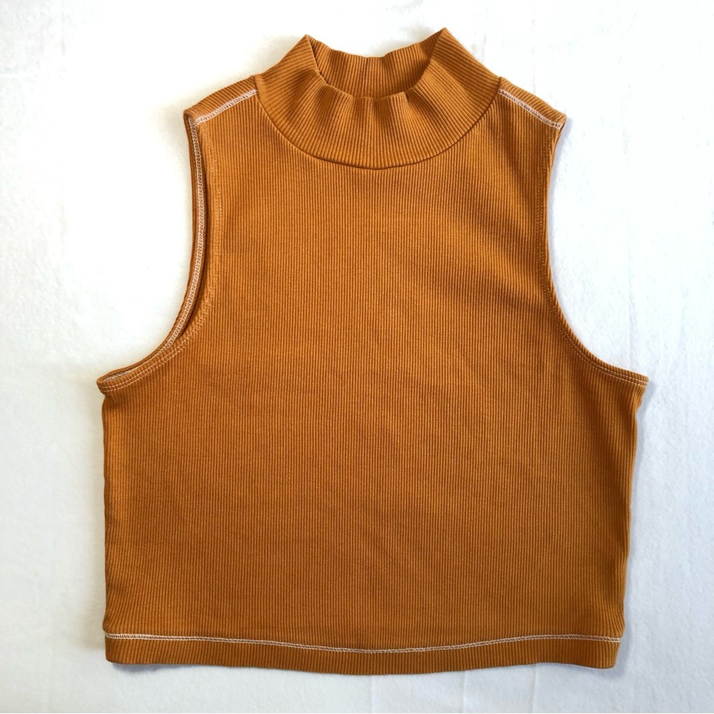 EVERLANE Women’s Pumpkin Orange Mock Neck Ribbed Crop Cotton Tank Top Size XS
